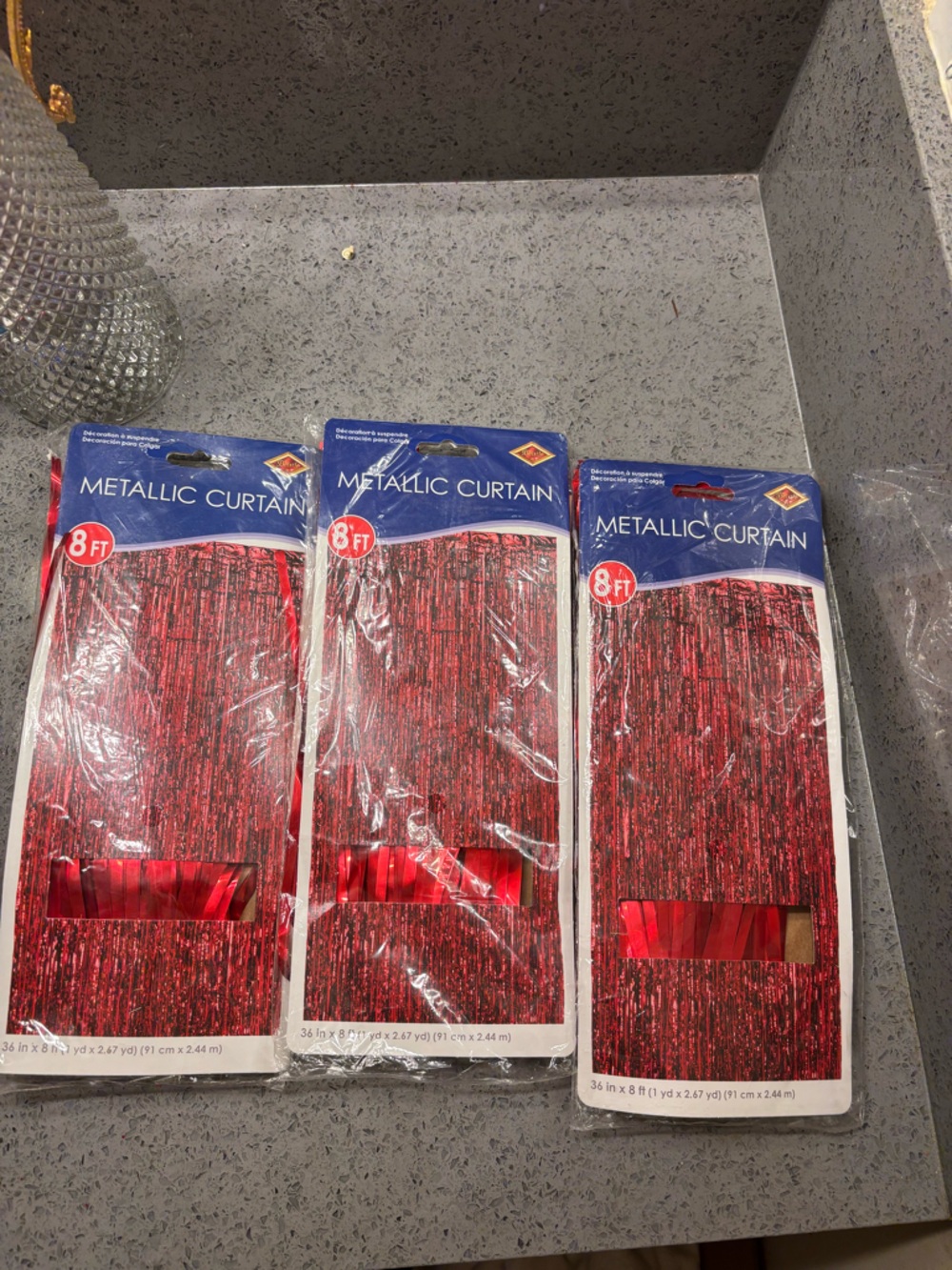 Red Metallic Fringe Curtain - 8 ft (3 Pack)